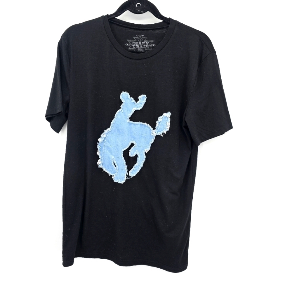 Crazy Train Demin Cowboy Black Crww Nexk Tshirt Women's Small